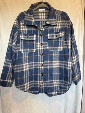 Ever B Very Thick  Blue and Beige Button-Up Flannel Jacket